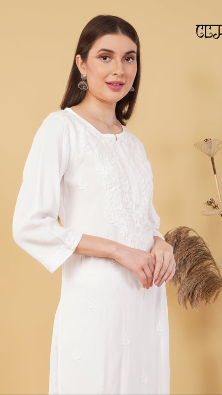 WHITE NOOR CHIKANKARI KURTI