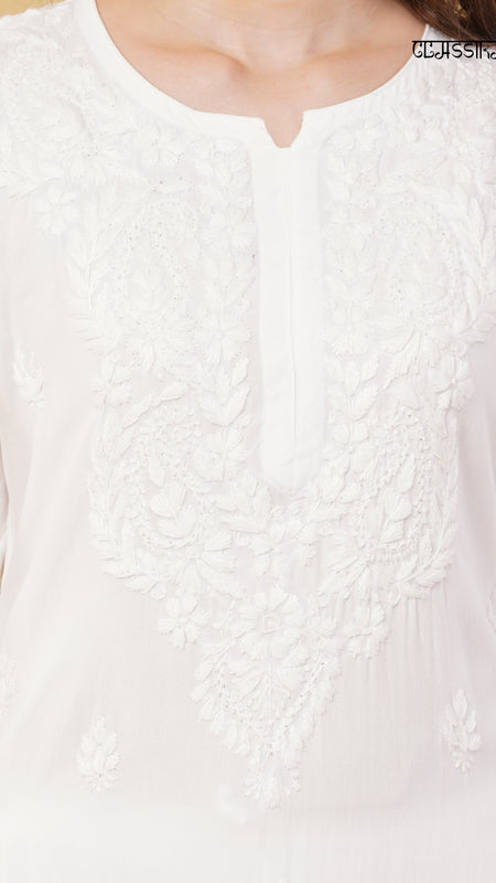 WHITE NOOR CHIKANKARI KURTI