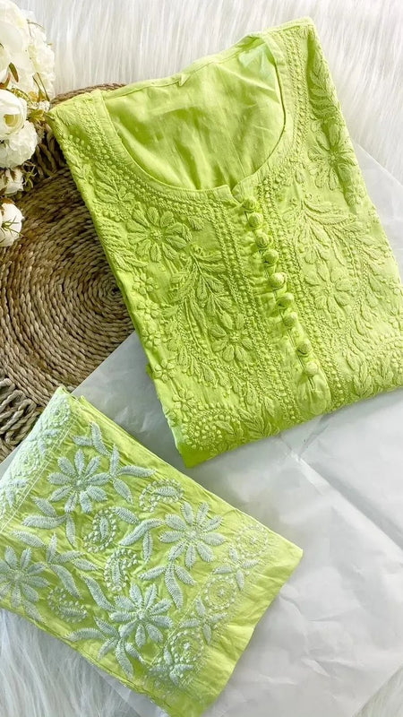 Dobby cotton Embroidery Chikankari Full Set