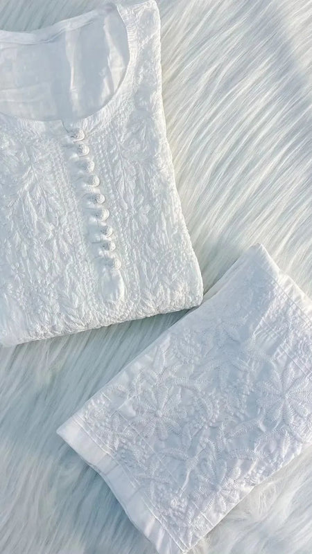 Dobby cotton Embroidery Chikankari Full Set