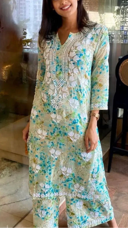 HAND EMBROIDED MAL MAL PRINTED CO-ORD SET