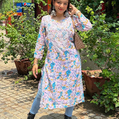Door hand-embroidered malmal Kurti with gift💝 inside/ Door kurti
