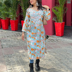 Door hand-embroidered malmal Kurti with gift💝 inside/ Door kurti