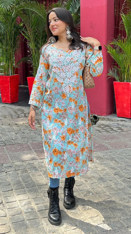 Door hand-embroidered malmal Kurti with gift💝 inside/ Door kurti