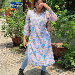 Door hand-embroidered malmal Kurti with gift💝 inside/ Door kurti