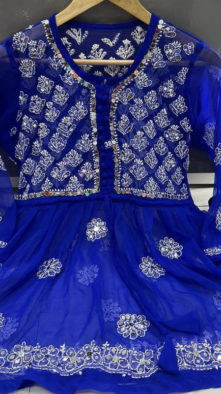 SHORT MIROR KURTI WITH SHARARA AND DUPATTA / SHORT KURTI SET