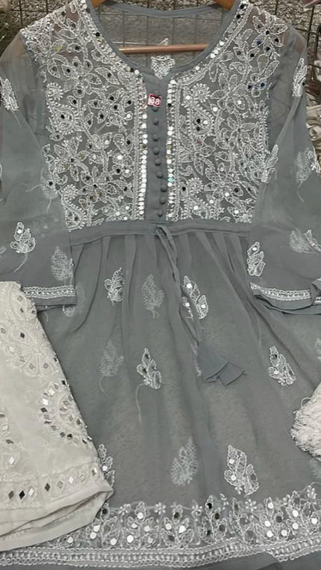 SHORT MIROR KURTI WITH SHARARA AND DUPATTA / SHORT KURTI SET