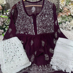 SHORT MIROR KURTI WITH SHARARA AND DUPATTA / SHORT KURTI SET