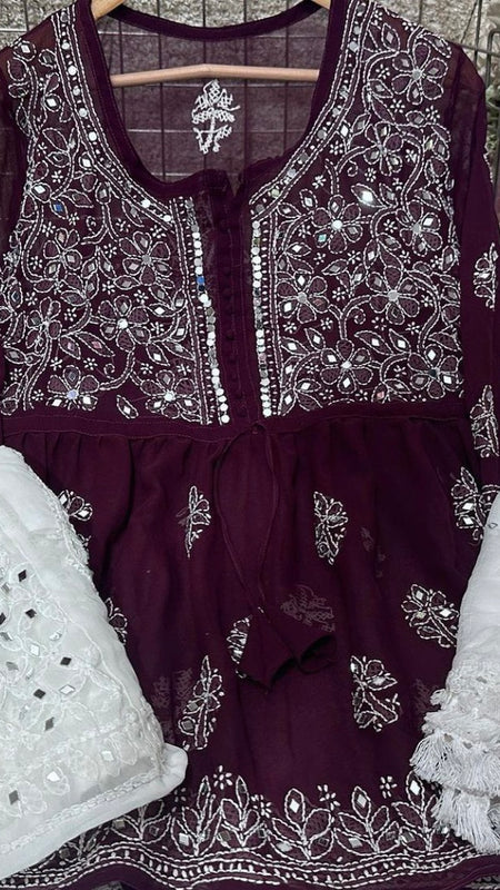 SHORT MIROR KURTI WITH SHARARA AND DUPATTA / SHORT KURTI SET