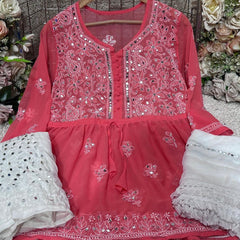 SHORT MIROR KURTI WITH SHARARA AND DUPATTA / SHORT KURTI SET