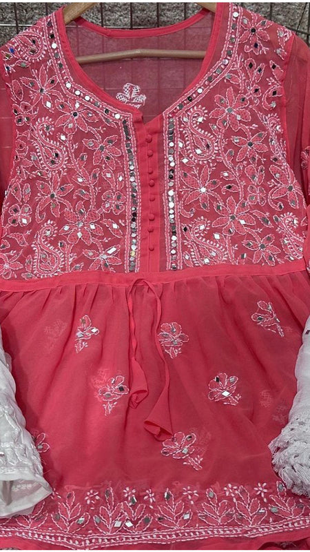 SHORT MIROR KURTI WITH SHARARA AND DUPATTA / SHORT KURTI SET
