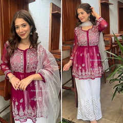 SHORT MIROR KURTI WITH SHARARA AND DUPATTA / SHORT KURTI SET