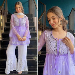 SHORT MIROR KURTI WITH SHARARA AND DUPATTA / SHORT KURTI SET