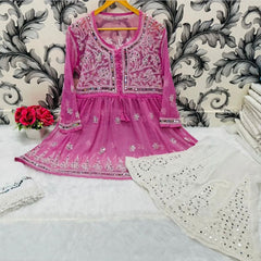 SHORT MIROR KURTI WITH SHARARA AND DUPATTA / SHORT KURTI SET
