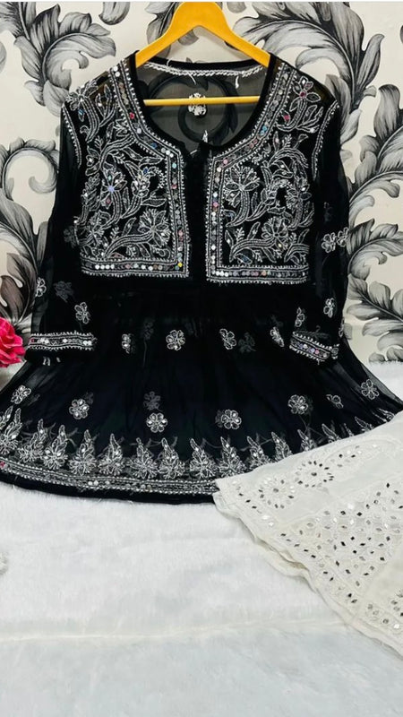 SHORT MIROR KURTI WITH SHARARA AND DUPATTA / SHORT KURTI SET