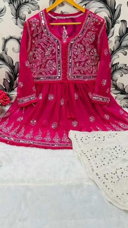 SHORT MIROR KURTI WITH SHARARA AND DUPATTA / SHORT KURTI SET