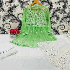 SHORT MIROR KURTI WITH SHARARA AND DUPATTA / SHORT KURTI SET