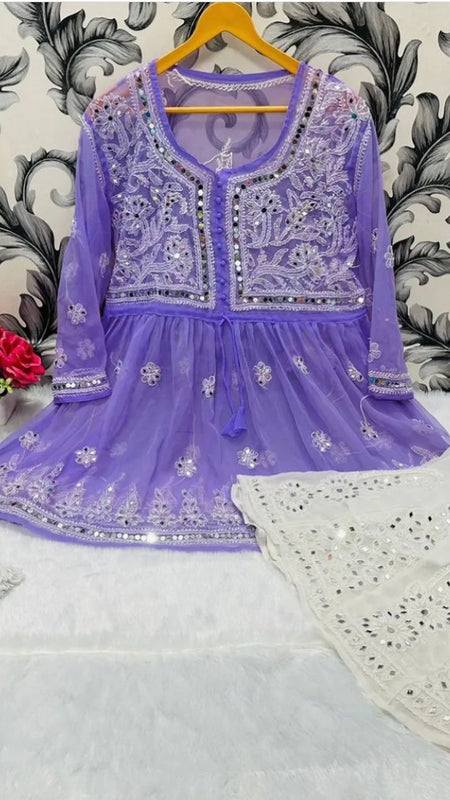 SHORT MIROR KURTI WITH SHARARA AND DUPATTA / SHORT KURTI SET