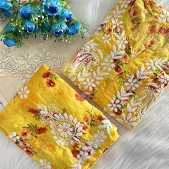 Flower print Hand embroidered Mulmul cord set