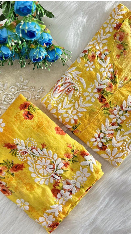 Flower print Hand embroidered Mulmul cord set