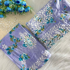 Flower print Hand embroidered Mulmul cord set