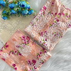 Flower print Hand embroidered Mulmul cord set