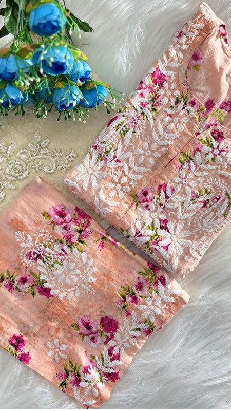 Flower print Hand embroidered Mulmul cord set