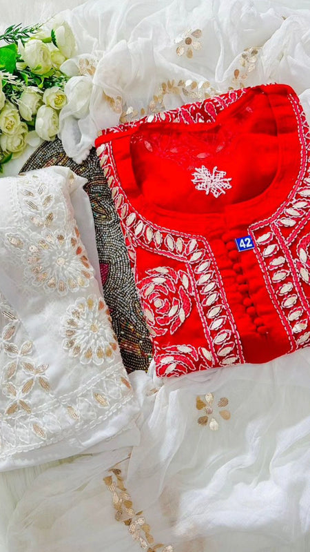 GEORGETTE FRONT JAAL SET WITH  GOTA PATTI WORK