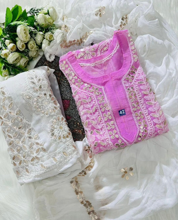 GEORGETTE FRONT JAAL SET WITH GOTA PATTI WORK