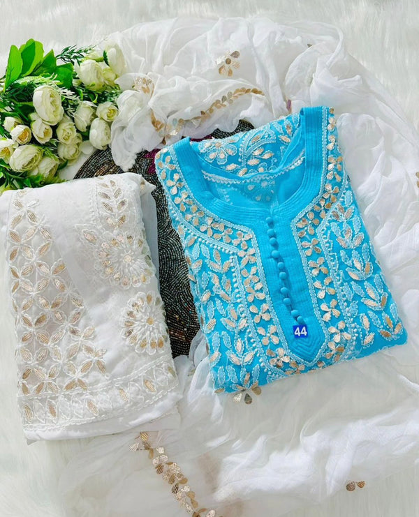 GEORGETTE FRONT JAAL SET WITH GOTA PATTI WORK