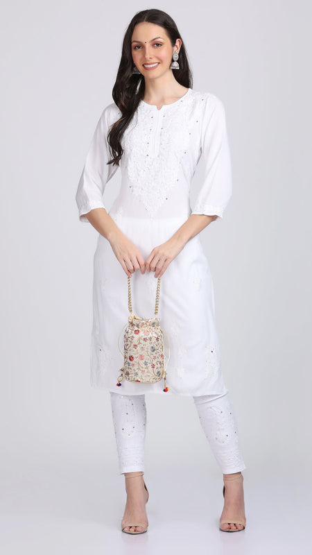 Versatile and Stylish Mukesh Embroidery in Rayon Kurti with Free Gift 💝 Inside