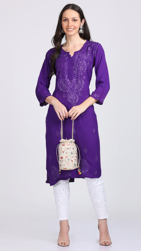 Versatile and Stylish Mukesh Embroidery in Rayon Kurti with Free Gift 💝 Inside
