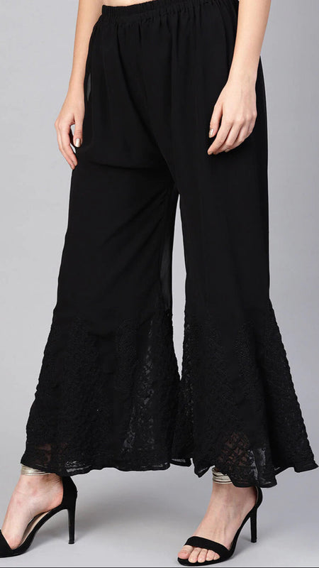 Chikankari Flared Free Size Chiffon Sharara With Lining Attached Inside