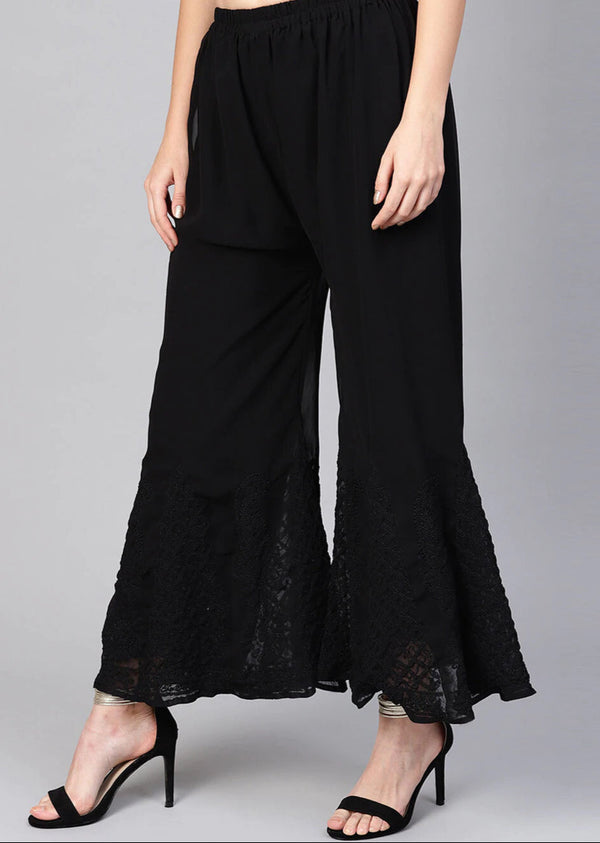 Chikankari Flared Free Size Chiffon Sharara With Lining Attached Inside