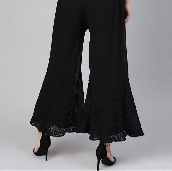 Chikankari Flared Free Size Chiffon Sharara With Lining Attached Inside