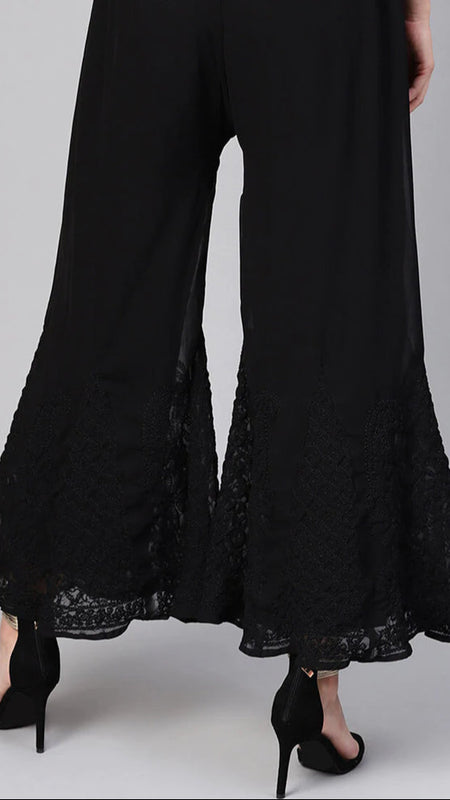 Chikankari Flared Free Size Chiffon Sharara With Lining Attached Inside