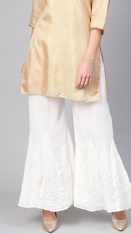 Chikankari Flared Free Size Chiffon Sharara With Lining Attached Inside