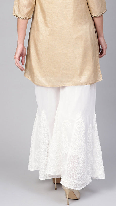Chikankari Flared Free Size Chiffon Sharara With Lining Attached Inside