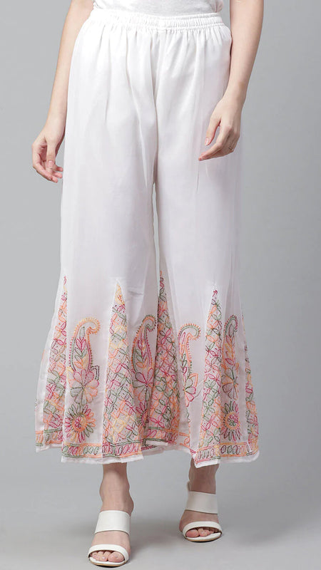 Chikankari Flared Free Size Chiffon Sharara With Lining Attached Inside