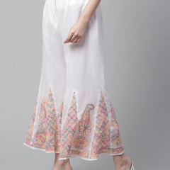 Chikankari Flared Free Size Chiffon Sharara With Lining Attached Inside
