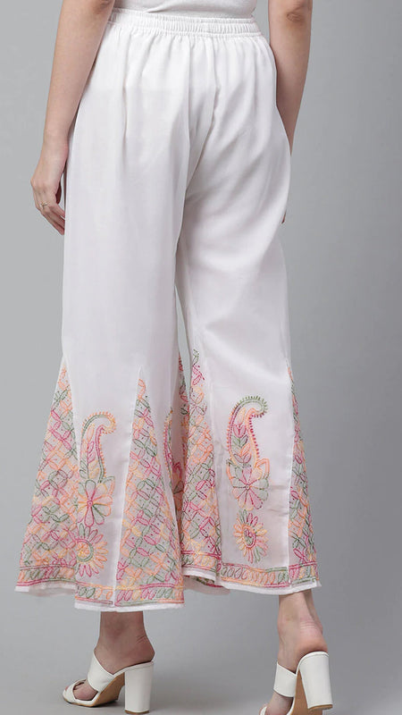Chikankari Flared Free Size Chiffon Sharara With Lining Attached Inside