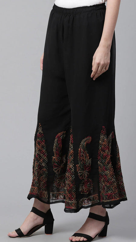 Chikankari Flared Free Size Chiffon Sharara With Lining Attached Inside