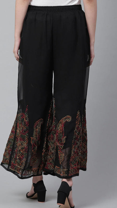 Chikankari Flared Free Size Chiffon Sharara With Lining Attached Inside