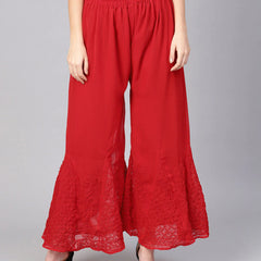 Chikankari Flared Free Size Chiffon Sharara With Lining Attached Inside
