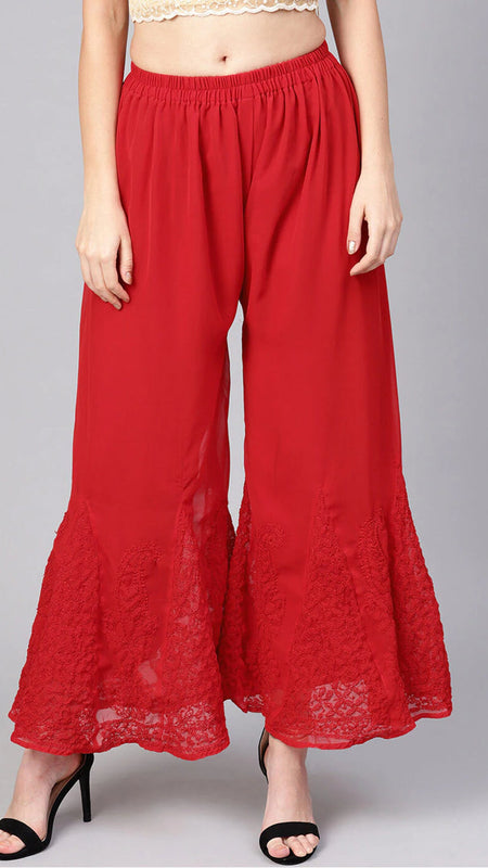 Chikankari Flared Free Size Chiffon Sharara With Lining Attached Inside