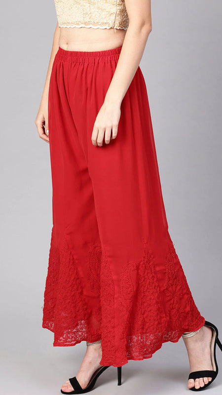 Chikankari Flared Free Size Chiffon Sharara With Lining Attached Inside