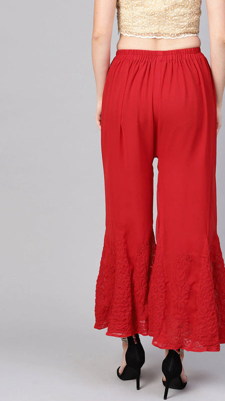 Chikankari Flared Free Size Chiffon Sharara With Lining Attached Inside
