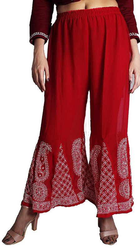 Chikankari Flared Free Size Chiffon Sharara With Lining Attached Inside
