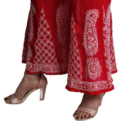 Chikankari Flared Free Size Chiffon Sharara With Lining Attached Inside