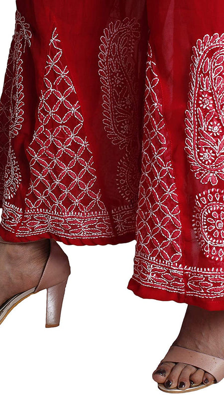 Chikankari Flared Free Size Chiffon Sharara With Lining Attached Inside